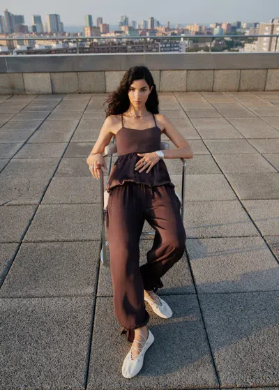 Mango Combined Fabric Top With Crossed Back Brown