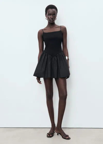 Mango Combined Gathered Dress Black