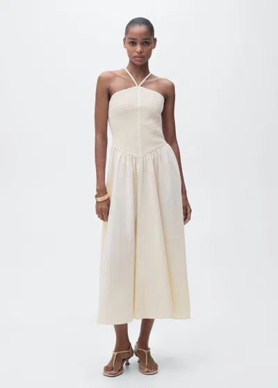 Mango Combined Halter-neck Dress Ecru In Neutral