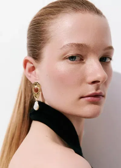 Mango Combined Hanging Bead Earrings In Gold