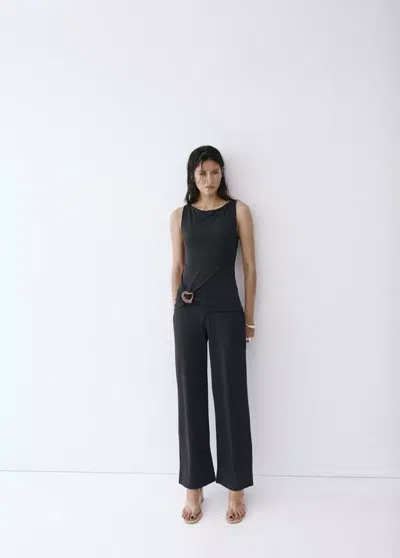 Mango Combined Jumpsuit With Resin Appliqué In Black