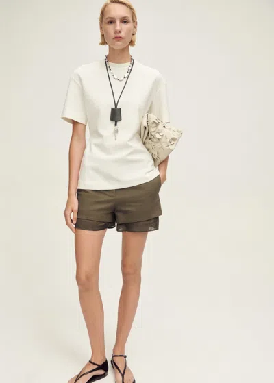 Mango Combined Linen Mix Shorts Beige
