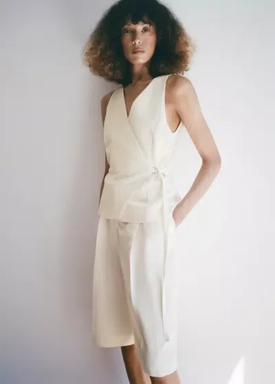 Mango Combined Linen Wrap Jumpsuit In Multi