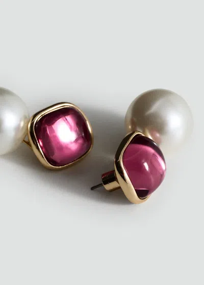 Mango Combined Pearl Dangling Earrings Pastel Pink