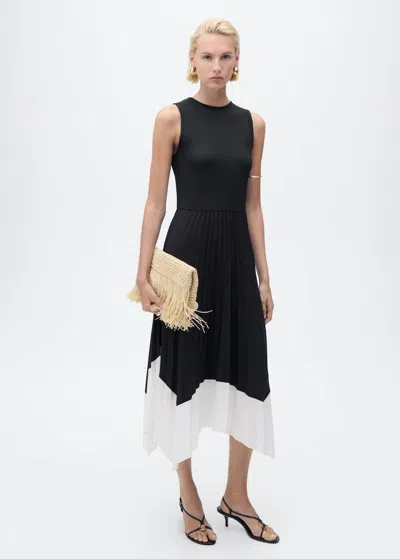 Mango Combined Pleated Dress Black