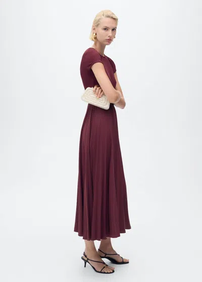 Mango Combined Pleated Dress Burgundy