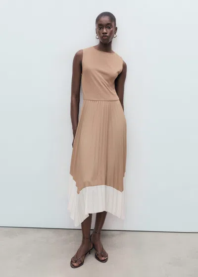 Mango Combined Pleated Dress White