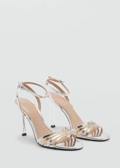 Mango Combined-strap Heeled Sandals Silver