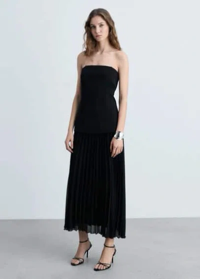 Mango Combined Strapless Dress Black