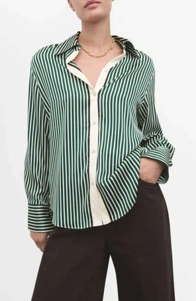 Mango Combined Stripe Button-up Shirt In Green