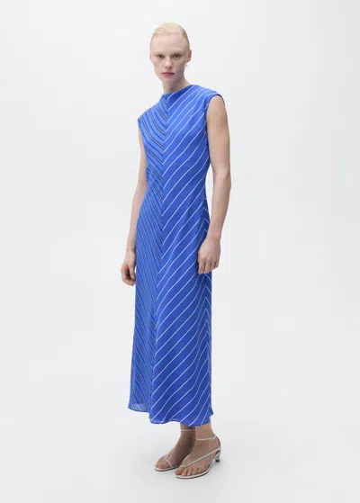 Mango Combined Striped Flared Dress Blue