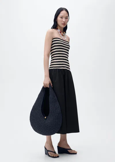Mango Combined Striped Strapless Dress Black
