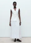Mango Mariona Sleeveless Belted Linen Maxi Dress In White