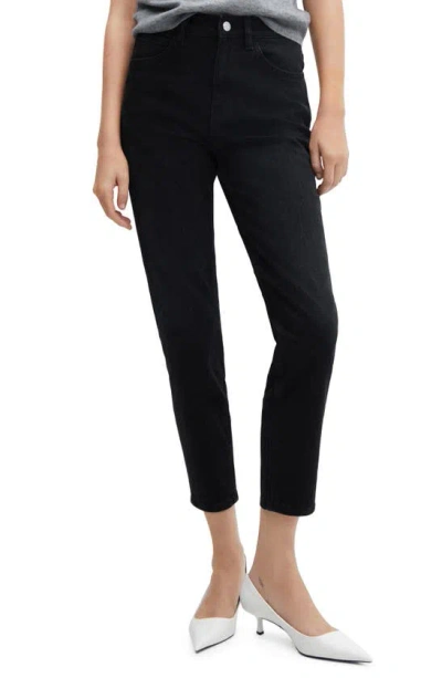 Mango Comfort High Waist Straight Leg Mom Jeans In Black Denim