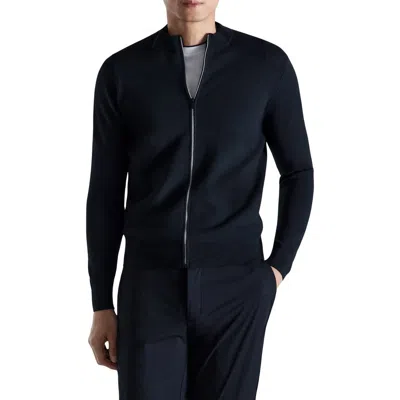 Mango Comfort Stretch Crewneck Zip Cardigan In Blue