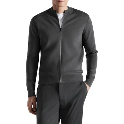 Mango Comfort Stretch Crewneck Zip Cardigan In Gray