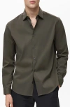 Mango Comfort Stretch Easy Iron Cotton Blend Button-up Shirt In Medium Green