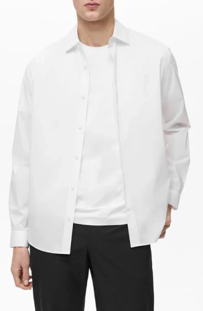 Mango Comfort Stretch Easy Iron Cotton Blend Button-up Shirt In White