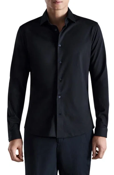 Mango Comfort Stretch Long Sleeve Quarter Zip Polo In Black