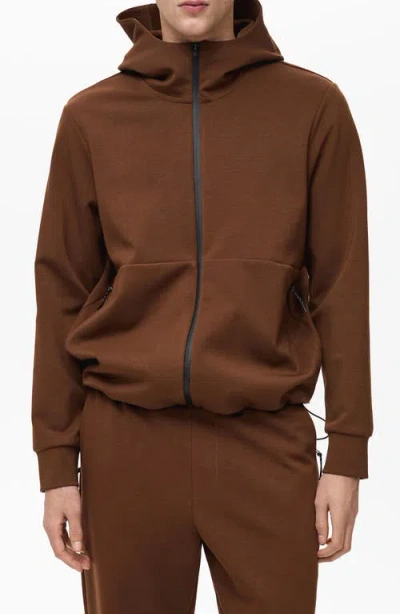Mango Comfort Stretch Water Repellent Zip Hoodie In Burnt Orange
