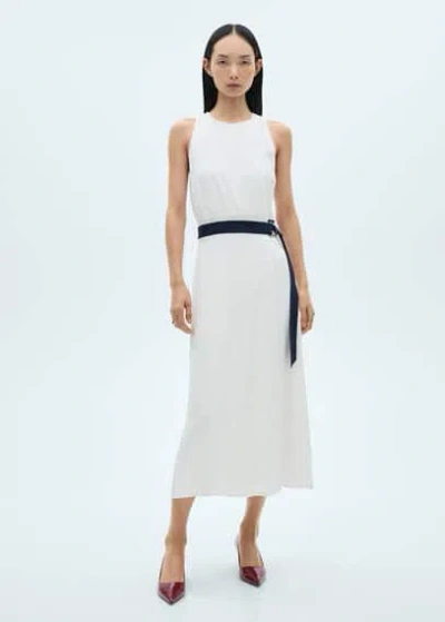 Mango Robe Ceinture Contrastante Blanc - Femme - S -