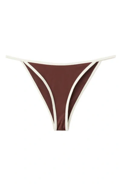 Mango Contrast Binding Bikini Bottoms In Brown