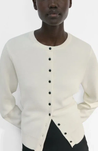Mango Contrast Button Crewneck Cardigan In White