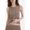 Mango Textured Top With Mixed Buttons In Brown