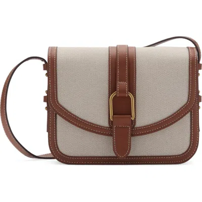 Mango Contrast Canvas & Faux Leather Crossbody Bag In Brown