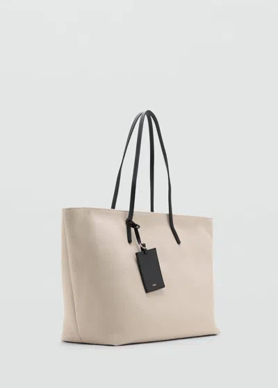 Mango Contrast Canvas Shopper Bag Off White