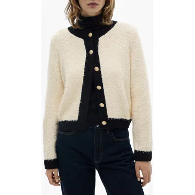 Mango Contrast Cardigan In Ecru