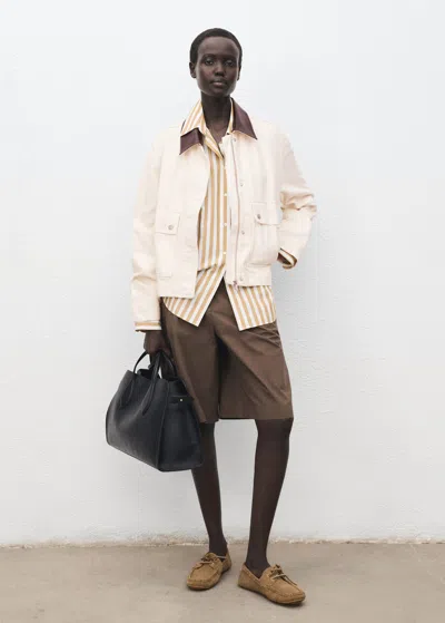 Mango Contrast Collar Denim Jacket In Brown