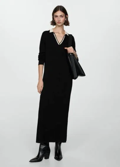 Mango Contrast Collar Knit Dress Black