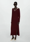 Mango Contrast Collar Knit Dress Burgundy In Burgundy