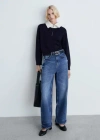 Mango Contrast Collar Knit Sweater Dark Navy In Dark Navy