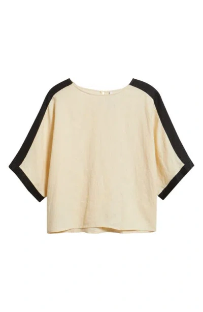 Mango Contrast Detail Linen Top In Neutral