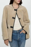 Mango Contrast Faux Leather Trim Faux Fur Toggle Coat