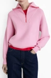 Mango Contrast Half Zip Sweater In Pink