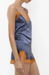 Mango Contrast Lace Silk Camisole In Blue