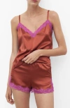 Mango Contrast Lace Silk Camisole In Multi