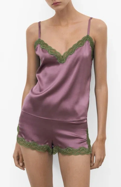 Mango Contrast Lace Silk Camisole In Multi