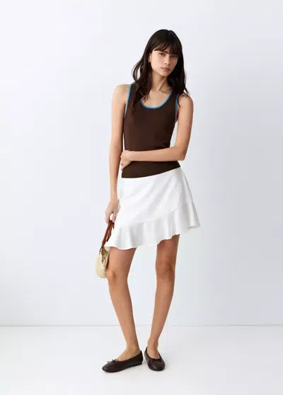 Mango Contrast Neck Top In Brown