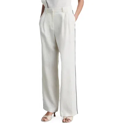 Mango Contrast Piped Wide Leg Linen Pants In Vanilla