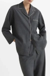 Mango Contrast Piping Mélange Cotton Flannel Pajamas In Gray