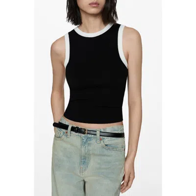 Mango Contrast Piping Rib Tank Top In Black