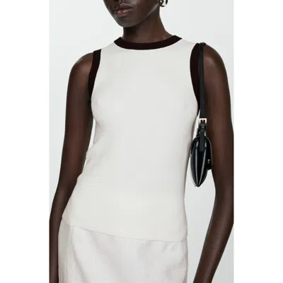 Mango Contrast Piping Rib Tank Top In White