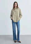 Mango Contrast Pocket Striped Shirt Green In Green