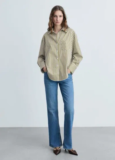 Mango Contrast Pocket Striped Shirt Green