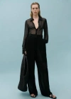 MANGO CONTRAST SEMI-TRANSPARENT SILK SHIRT BLACK