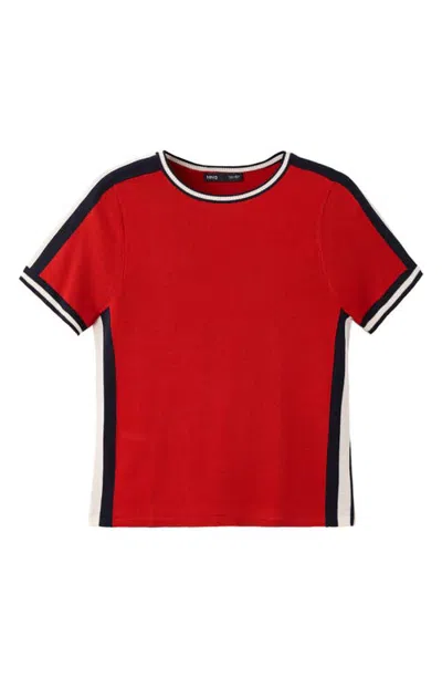 Mango Contrast Short Sleeve Sweater In Red